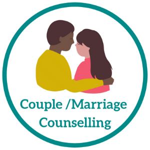 Icon of an inter-racial couple facing each other, symbolizing connection, understanding, and support in couples therapy.