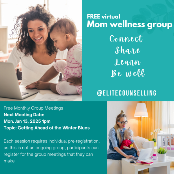 Free Mom Wellness Group (perinatal support group) virtually held, January 13 2025 1pm-2pm Getting ahead of winter blues